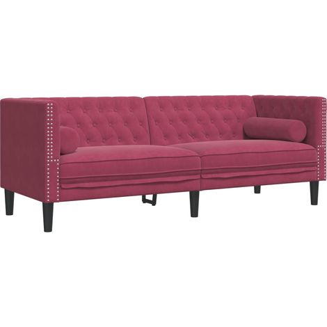 Canapé Chesterfield avec traversins 3 places，Sofa pour Salon，Banquette velours CFW353450