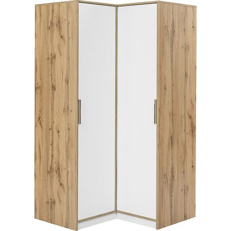 Armadio angolare 2 ante L106 cm Bianco e naturale chiaro - LAMIKI