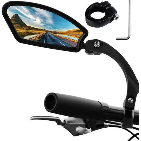 Specchietto retrovisore ad alta definizione per manubrio di bicicletta, regolabile a 360°, adatto a mountain bike, biciclette e monopattini elettrici. (Lato sinistro) (1/5)