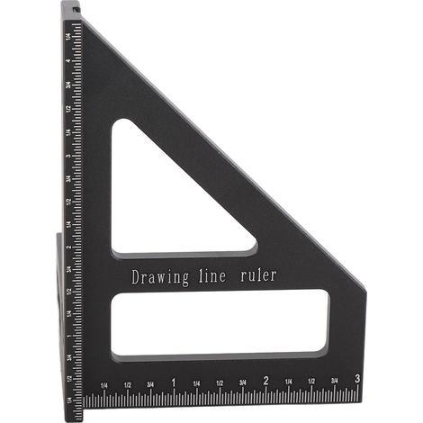 Équerre de menuisier avec rapporteur 45° et 90°, règle triangulaire à onglet, pointeau de traçage, outil de mesure pour ingénieur et charpentier, noir (1/5)