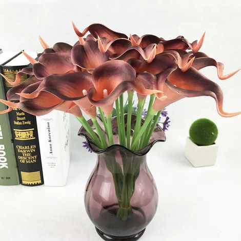Fleur Artificielle Calla Lily - Tige Flexible en Fil Métallique Enrobé de Plastique - Décoration Mariage Fête Intérieur Extérieur - Lot de 10 Pièces