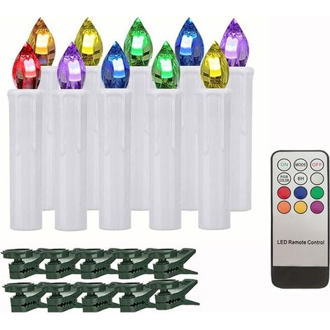 Bougies électroniques LED colorées avec minuterie à distance pour la décoration du Nouvel An, bougies de sapin de Noël à piles, 10 Pièces Blanc (1/5)