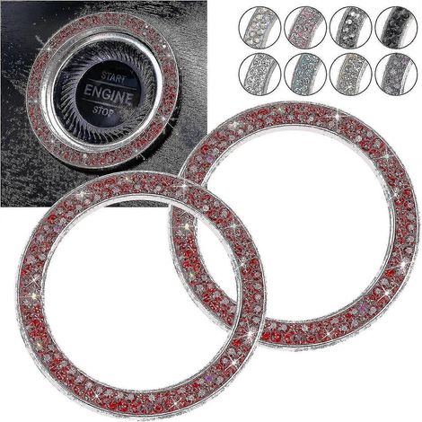 Botón rojo brillante de Wabjtam, botón de arranque, anillo brillante, pegatina para botón de arranque/parada del motor del coche, diamantes de imitación, accesorios brillantes para coche, decoración p (1/5)