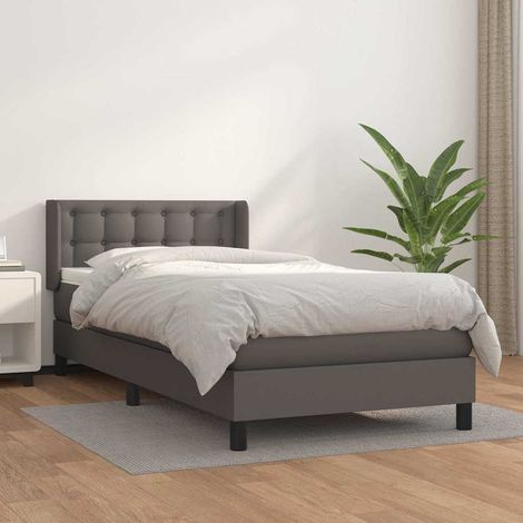 Cama box spring con colchón cuero sintético gris 90x200 cm (1/5)
