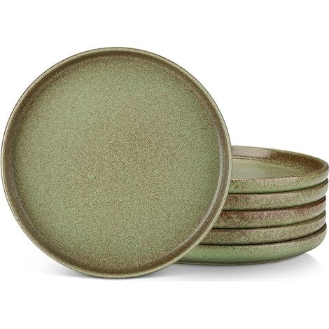 ZERMATT Flat Plates 26 cm, Plate Set for People, Green Moss Stoneware Plates, Microwave and Dishwasher Safe Breakfast Plates, Pasta Plates (1/5)
