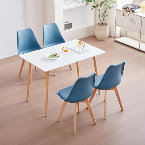 Essgruppe rechteckiger Esstisch 110cm mit 4 dunkelblauen Skandinavien-Stühlen (1/5)