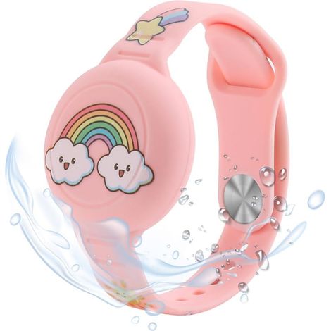 Enfant Bracelet pour Airtag, Étanche Silicone Bracelet Cacher Le Traqueur GPS Compatible avec AirTag, pour Bébés Tout-Petits Personnes Âgées (Rose Arc-en-Ciel) (1/5)