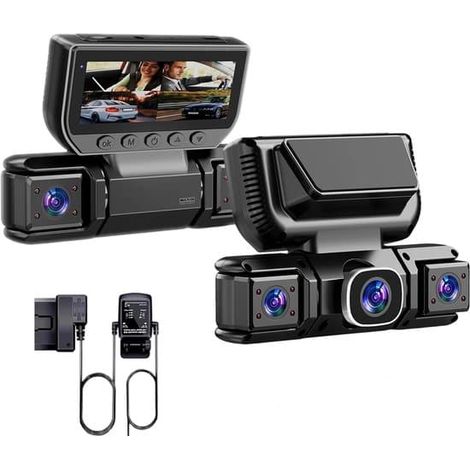 Caméra embarquée, caméra de voiture, caméra avant 4 canaux, câble OBDII inclus, 1080p, surveillance de stationnement 24h/24 et 7j/7, caméra 360° avec Wi-Fi, enregistrement en boucle (1/5)