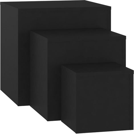 Set di 3 tavolini all'estremità del divano con supporto per piante in multistrato nero DEC032669