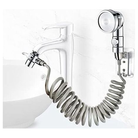 Set di soffione doccia per lavabo, soffione doccia per bagno, tubo telescopico, perfetto per lavare i capelli o pulire il lavabo (rubinetto non incluso) (argento)