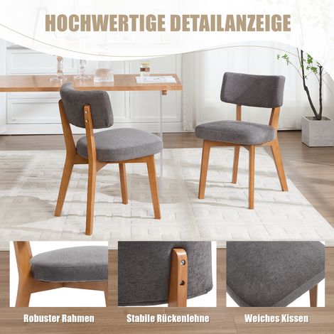 Lot de 2 chaises design scandinave vintage, piètement en bois naturel, siège capitonné en toile lin gris, idéales pour cuisine, espace repas ou bureau. (1/5)