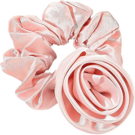 Chouchou élastique à cheveux avec décoration de rose, grand élastique en caoutchouc rose, chouchou pour cheveux de femme, support pour queue de cheval-Pink (1/5)