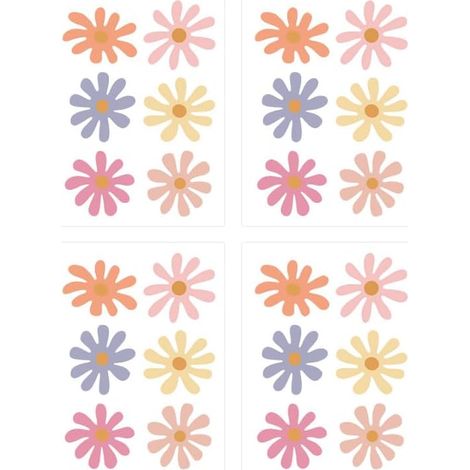 JSSEVN-Lot de 24 Autocollants Muraux Fleurs de Marguerite Colorées, Décalcomanies en Vinyle pour la Décoration de Chambre de Filles (1/4)