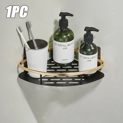 Étagère d'angle (1 pièce) pour salle de bain, sans clous, avec rangement mural en aluminium. Accessoires de salle de bain. (1/5)