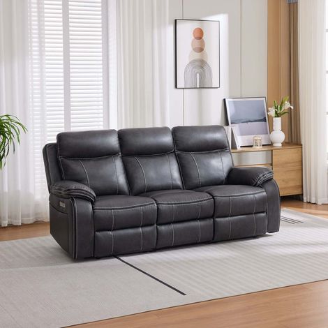 Vinson Electric Recliner 3 Seater Sofa Air Leather With Built-In Plugs & USB-C Charging (1/5)
