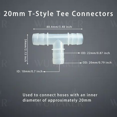 (5 raccords en T de 20 mm) 5 raccords en T pour tuyau d'arrosage, embout cannelé, joint en T à 3 voies en plastique, séparateur de flux d'air et d'eau pour l'irrigation de jardin (1/5)