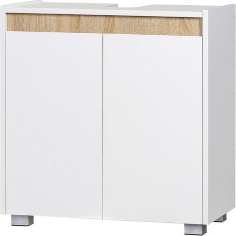 Meuble sous évier, placard bas à 2 portes avec rangement intérieur, 57 x 33 x 60 cm, blanc (1/5)