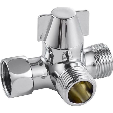 Inverseur à 3 voies Commutateur de vanne pour douche, Douchette et douche de tête bras de douche inverseur 3 voies laiton massif, chrome poli (1/5)