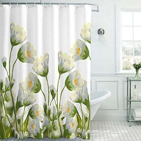 Rideau de Douche Imperméable Ferme Blanche à Fleurs Marguerite Décor Bohème Salle de Bain avec 12 Crochets 48x72 Pouces (1/4)