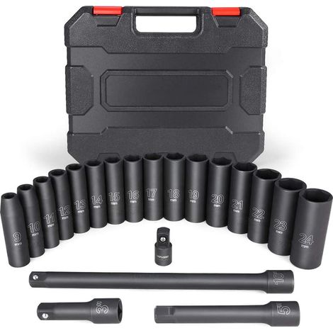 20PCS 1/2-Inch Drive Metric Deep Cr-V Impact Socket Set (1/5)