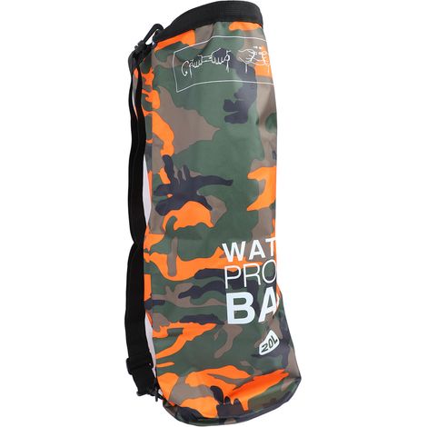 Sac étanche camouflage orange 20L, léger et pliable en PVC polyester pour natation, plongée, kayak et sports nautiques. (1/5)