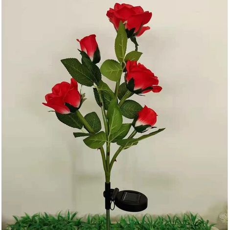 Lampes Solaires À Led En Forme De Roses Artificielles Pour Extérieur, Décoration De Jardin, Cour, Patio, Tombe, Cimetière, Balcon, Décoration De Noël – Rouge (1/5)