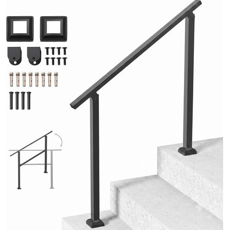 2-3 marches Rampe d'escalier extérieure en acier au carbone, main courante réglable pour porche et terrasse (1/5)