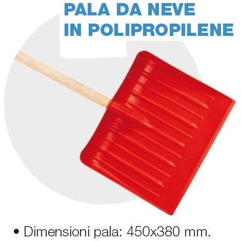 Pala da neve in polipropilene con manico di ricambio misure pala 450x380 mm