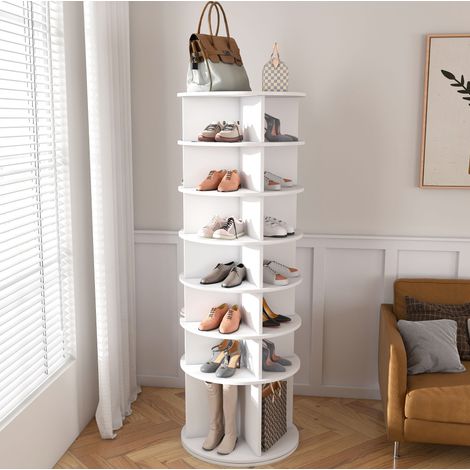 Scarpiera girevole a 7 livelli, 360° freestanding, 60 x 60 x 184 cm, in PVC bianco HAVRYA (1/5)