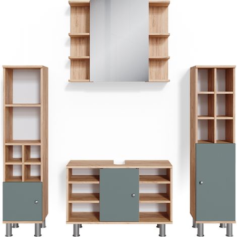 Badmöbel-Set Fynn, Grün, 4 Teile, mit Midischränke, Vicco