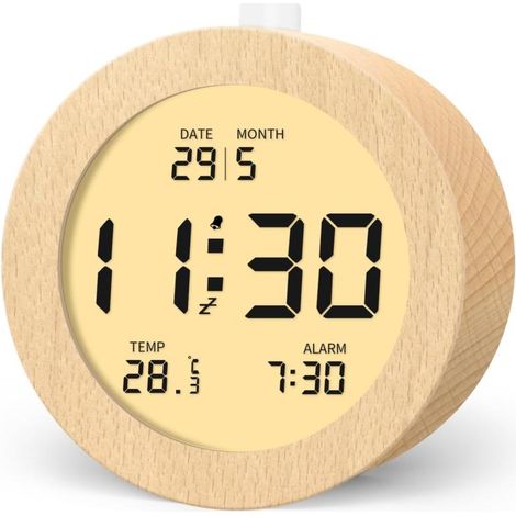 Digitaler Wecker aus Naturmaterial, einfache Nachttisch-Uhr, sanfter Wecker am Morgen, für Schlafzimmer, Büro (1/5)