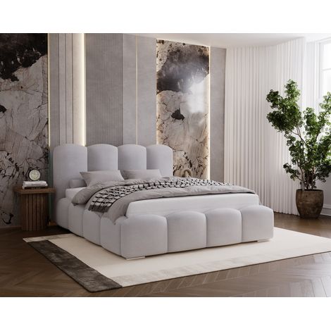 Lit rembourré 180x200 Zenna avec sommier métallique, rangement - velours, Gris clair (Magic Velvet 2218) (1/4)