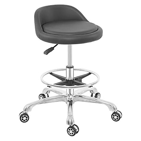 Tabouret Roulant réglable, Base en métal Robuste avec Repose-Pieds, pour Bureau, Maison, Magasin, Cuisine, beauté (Taille L) (1/5)