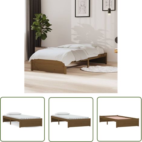 Lit adulte pour 1 personnes, Structure de lit, Assemblage Facile, Marron miel Bois massif 90x190 cm Simple OIB8762E (1/5)