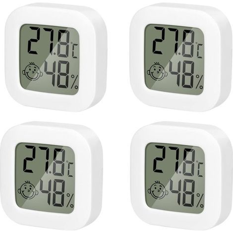 4 Pack Thermometre Interieur Mini Thermomètre Hygrometre Haute Précision Température Hygromètre Moniteur avec Air icône Confortable pour Cuisine Chambre de Bébé Serre Entrepôt Burea (1/5)