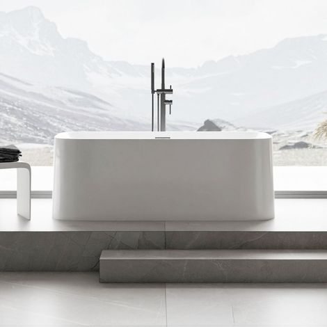 BERNSTEIN - Baignoire îlot RIVA 2.0 en acrylique blanc - dimensions sélectionnables Blanc brillant, Avec raccord standard 8028B, 170 x 70 cm