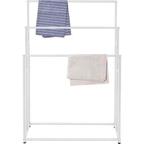 HAUTOUR Grand porte-serviettes sur pied à 3 niveaux - Porte-serviettes de bain surdimensionné pour sécher les serviettes de bain pour chambre à coucher, salle de bain ou piscine (blanc) (1/5)