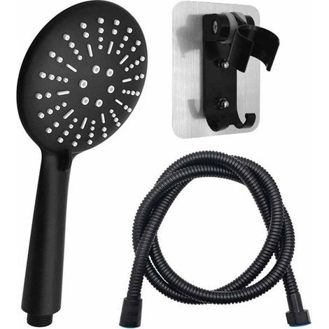 Black Shower Head, Handheld Shower Head with 1.5m Hose and Shower Head Holder, 3 Spray Patterns, Water-Saving Shower Head, Multifunctional Shower Head (1/4)