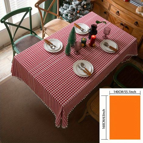1 pc. Nappe de Noël à carreaux rouge et blanc - Housse rectangulaire pour table de fête, tissu résistant pour réunions familiales et célébrations sais (1/5)