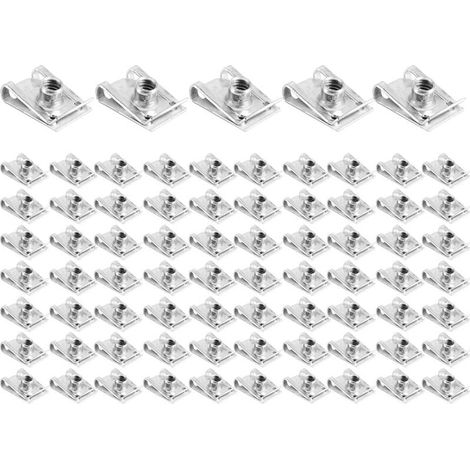 Ensemble d'écrous à clips filetés, Akozon 75 pièces, pince en U pour panneau de carrosserie de carénage, écrous en U M6, fixations rapides, accessoires de moto avec boîte de rangement, assortiment de (1/4)