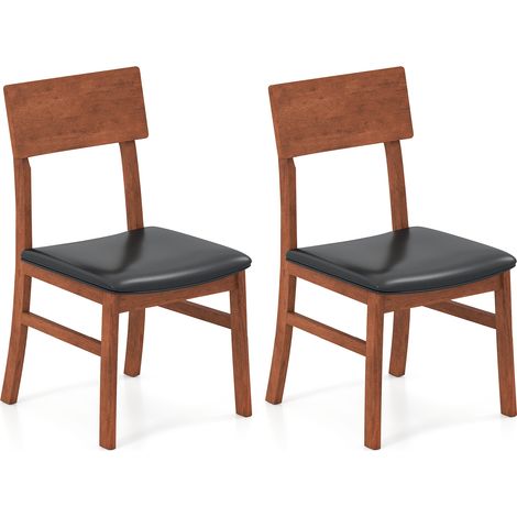 COSTWAY Modern Dining Chair Set of 2 Wooden Kitchen Chair-Black