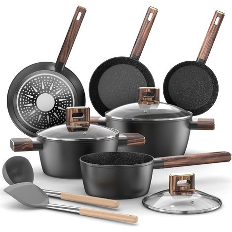Batterie de Cuisine - Casserole et Poêle Induction de 11 Pièces Antiadhésives Tous Feux, Poêles 20/28 cm, Poêle Profonde 24 cm, Casseroles avec Couvercles 16/20/24 cm, sans PFOA (1/5)