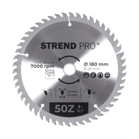 Scheibe Strend Pro TCT 180x2.2x20/16 mm 50Z, für Holz, Sägeblatt, SK-Zähne