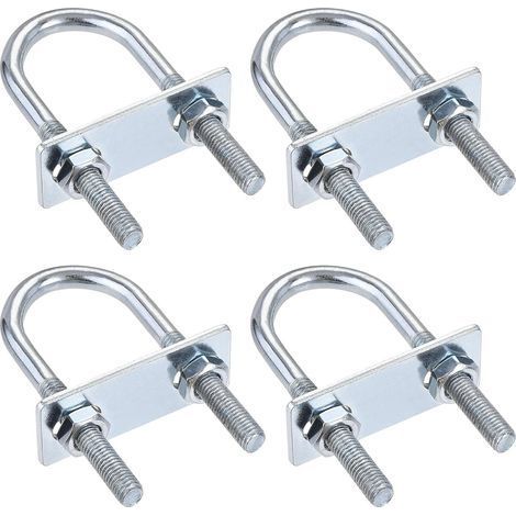 Lot de 4 boulons en U ronds, 31 mm de largeur intérieure, 90 mm de longueur, acier M8, avec écrou et plaque-Chrom (1/5)