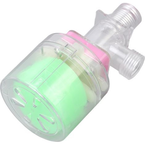 Hebelbetätigtes, transparentes, vollautomatisches Wasserregelventil für einen Kunststoff-Turmtank mit G1/2-Schwimmkugel und Wassereinlass von oben. (1/5)