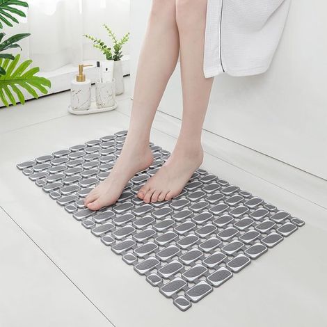 Tapis de douche antidérapant avec ventouses et trous d'évacuation - gris foncé - 70x40 cm - séchage rapide et découpable (1/5)