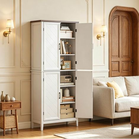 Credenza da cucina 76x40x178,5 cm in MDF bianco con contenitore FloraGrace (1/5)