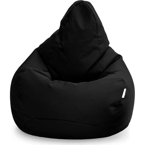 Loft 25 - Fauteuil Pouf de jeu pour salon, intérieur et extérieur pouf à dossier haut pour adultes, 80x75 cm pouf poire résistant à l'eau avec remplissage - Noir (pouf poire)