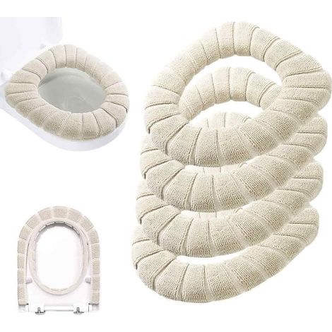 Set di 4 protezioni per sedile WC con maniglia, protezione spessa per tutti i sedili WC ovali (beige)