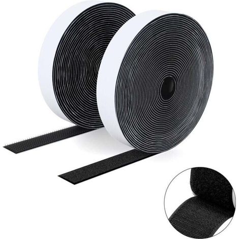 2 adhésif -DOUble face à crochets et à boucles, 20MM x 5M Ruban adhésif autocollant, bandes robustes, ruban à emboîtement pour cadres de photos, moustiquaires, tapis, bricolage - Noir-DOU (1/4)